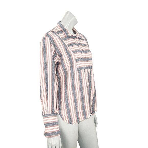 FRAME Natural White Multi Stripe Linen Bib Shirt Blouse Women's Small - Picture 8 of 9